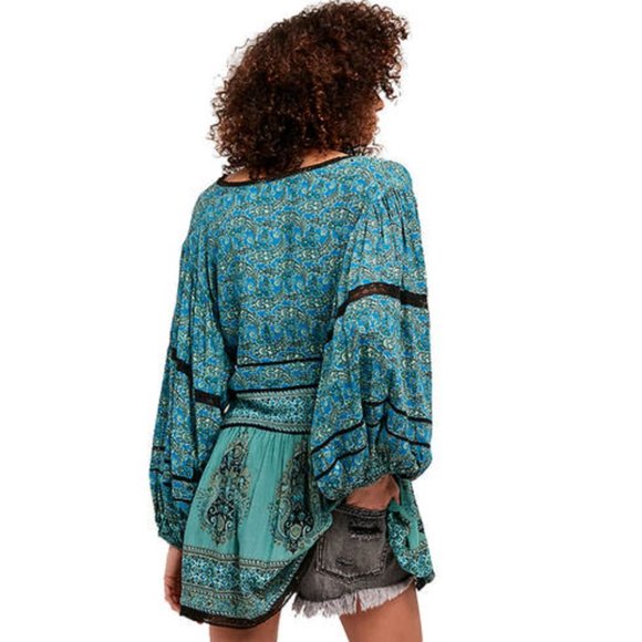 Free People Luna Scarf Print Lace Trim Tunic - Picture 3 of 7